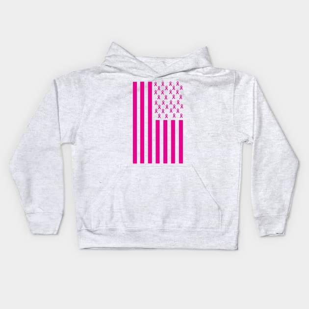 Pink Ribbon American Flag Breast Cancer Awareness Kids Hoodie by macshoptee